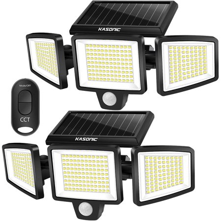 2 Pack - Solar Lights Outdoor, Kasonic 264 LED 2500LM Cordless Waterproof Solar Motion Sensor Light, 3 Adjustable Colors 3000K/4500K/6500K, Wide Angle, Security LED Flood Light with Remote