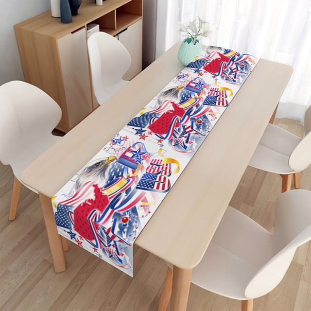 Independence Day Star Polyester Table Runner for Dining Table, July 4th Holiday Decoration, 33 x 150/180/200 cm, 1 Piece