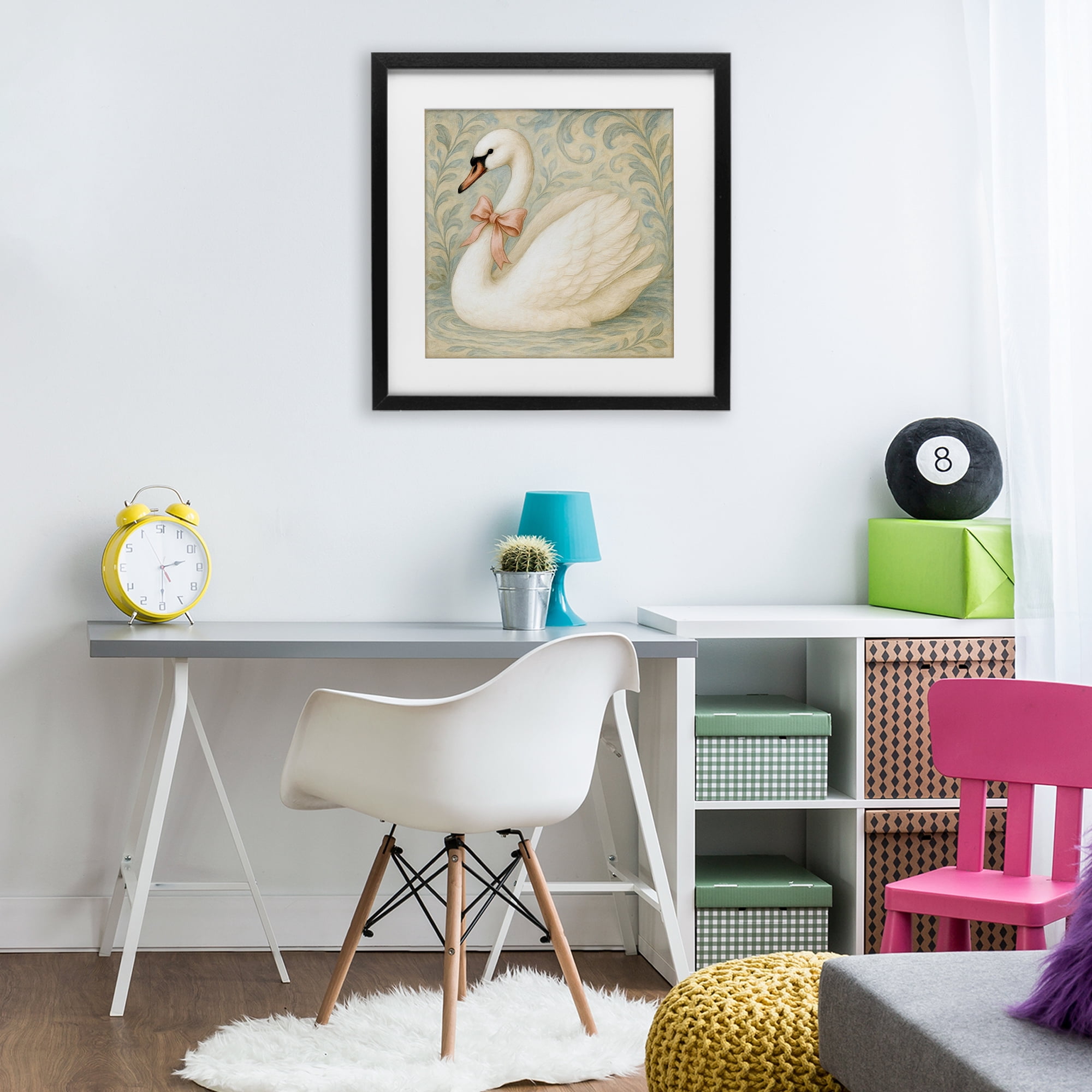Stupell Industries Vintage Leaves Swan Black Framed Print Under Glass, design by Grotto Studios