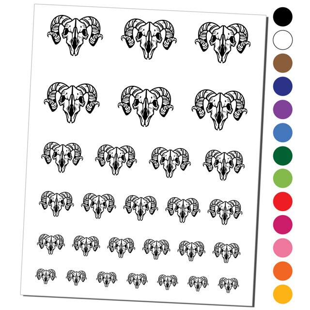 Horned Ram Skull Water Resistant Temporary Tattoo Set Fake Body Art Collection Dark Green 9208