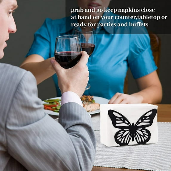 Opvise Paper Towel Holder Creativity Exquisite Convenient Stainless Steel Butterfly Shape Tissue Storage Rack Home Supply Black