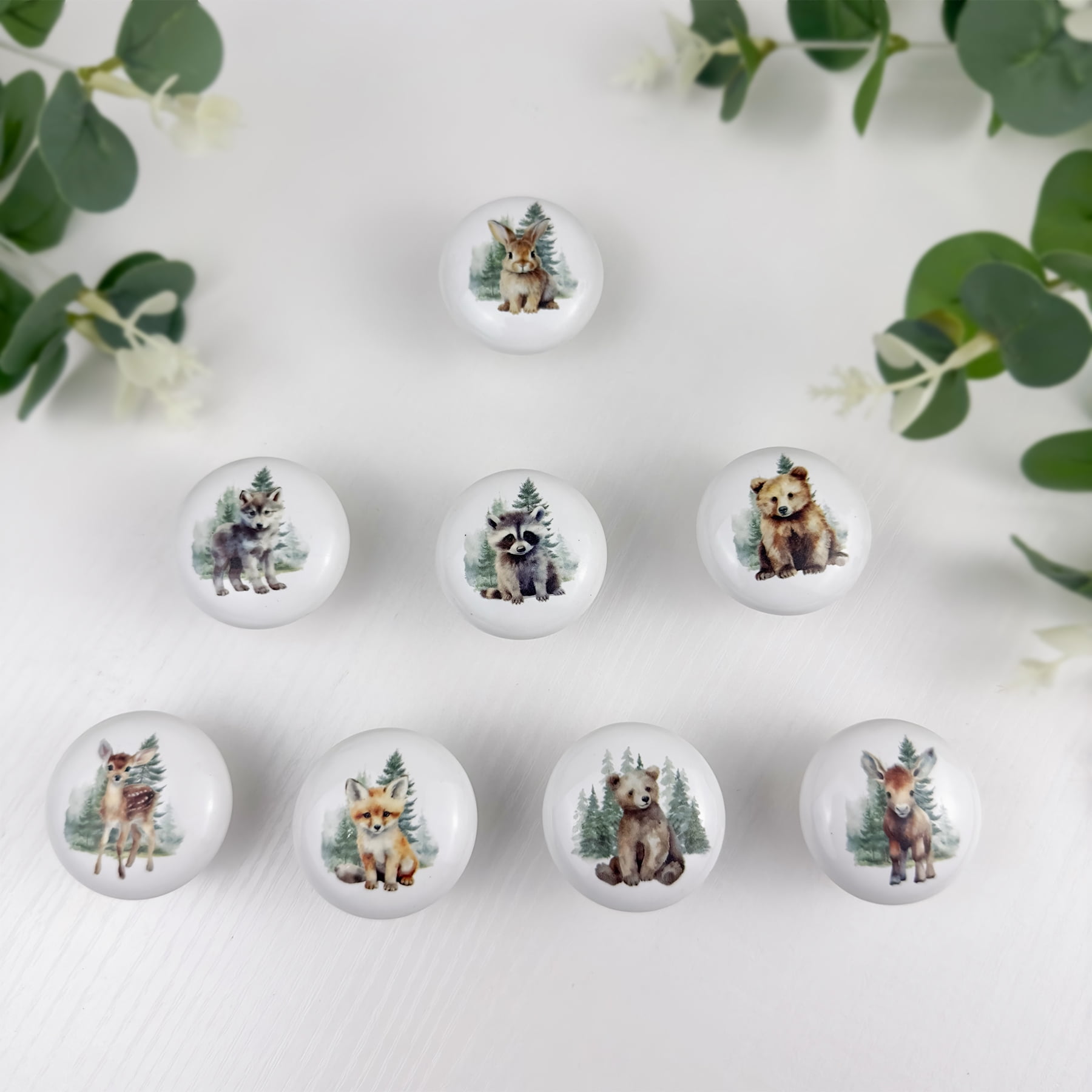 Jamjam 8Pack1.5"Jungle Animals Ceramic Cabinet Knob Safari Animals Kids Cabinet Room Dresser Drawer Handle Pulls