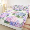 thumbnail image 3 of Manfei Garden Hydrangea Blossom Fitted Sheet Full, Cute Flower Bed Set, Pink Purple Green 3-Piece, 1 Fitted Sheet and 2 Pillowcases, 3 of 6