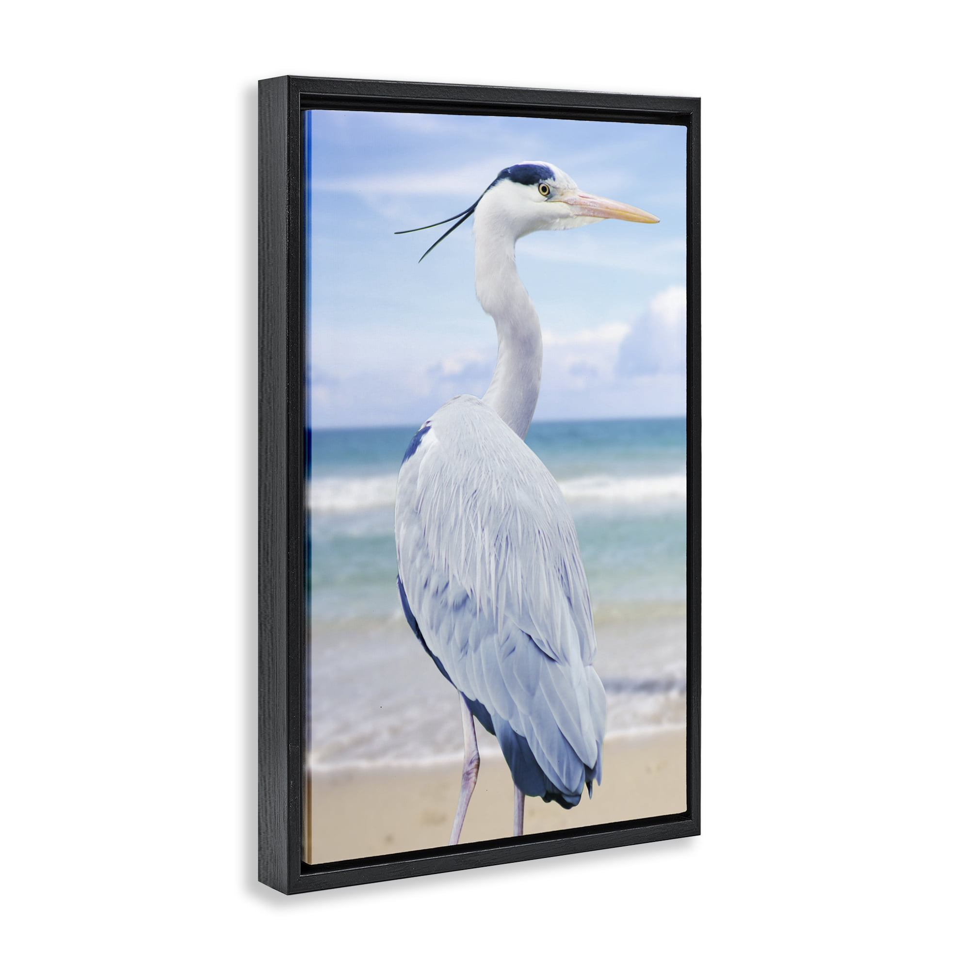 Stupell Industries Vacationing Heron by Seaside Black Framed Floater Canvas Wall Art, design by Marcus Prime