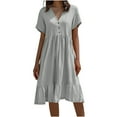 thumbnail image 2 of Wycnly Summer Dresses for Women Sundresses for Women Button Down Loose Flowy Ruffle Swing Maxi Dress with Pocket Ladies Formal Solid V-Neck Short Sleeve Long Sundress, 2 of 6