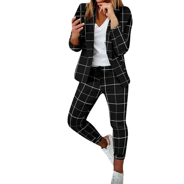 Kcodviy Femmes 2 Pcs Décontracté Léger Grande Taille Salopettes de Neige Femmes Poids Mince Mince Manteau Extensible Tailleur Femme Manches Longues Pantalon de Bureau+ Tailleurs Pantalons Juniors Manteaux Vêtements d'Extérieur Complets