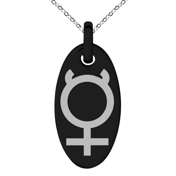 Stainless Steel Solar System Planetary Mercury Engraved Small Oval Charm Pendant Necklace