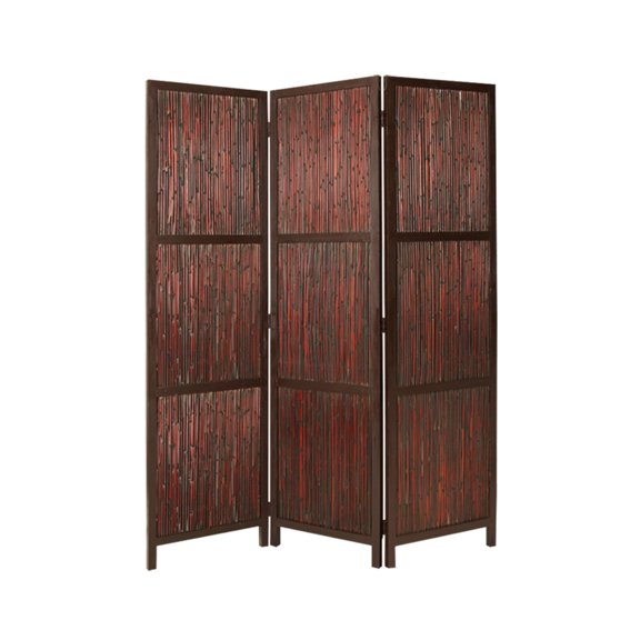Modern 3 Panel Savannah Screen Room Divider With Brown Solid Bamboo Strips & Hardwood Frame