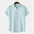 thumbnail image 2 of LIIPEE Men Shirts Casual Solid Color Short Sleeve Lapel Button Down Shirt With Pockets Male Fashion Texture Regular Fit Tops Comfortable Breathable Soft Daily Shirts,Light Blue,XXL, 2 of 8