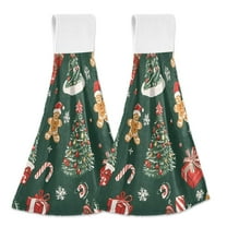 Yayeee Kitchen Hanging Hand Towels Set of 2 with Loop Bathroom Absorbent Tie Towel, Yellow Christmas Gingerbread