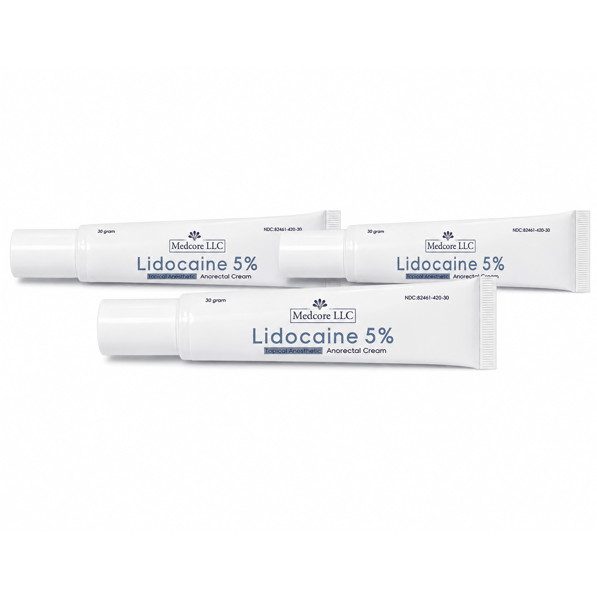 Medcore LLC Lidocaine 5% Topical Anesthetic Anorectal Cream, 30 Gram Tube, Temporary Relief for Local Pain, Soreness, Burning, Itching and Discomfort 3 Pack