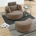 thumbnail image 3 of 39"W Oversized Swivel Chair with Storage Ottoman and 4 Pillows, Swivel Barrel Chair for Living Room,Round Teddy Fabric Modern Accent Round Loveseat, Armchair Sofa Lounger for Bedroom,Coffee, 3 of 9