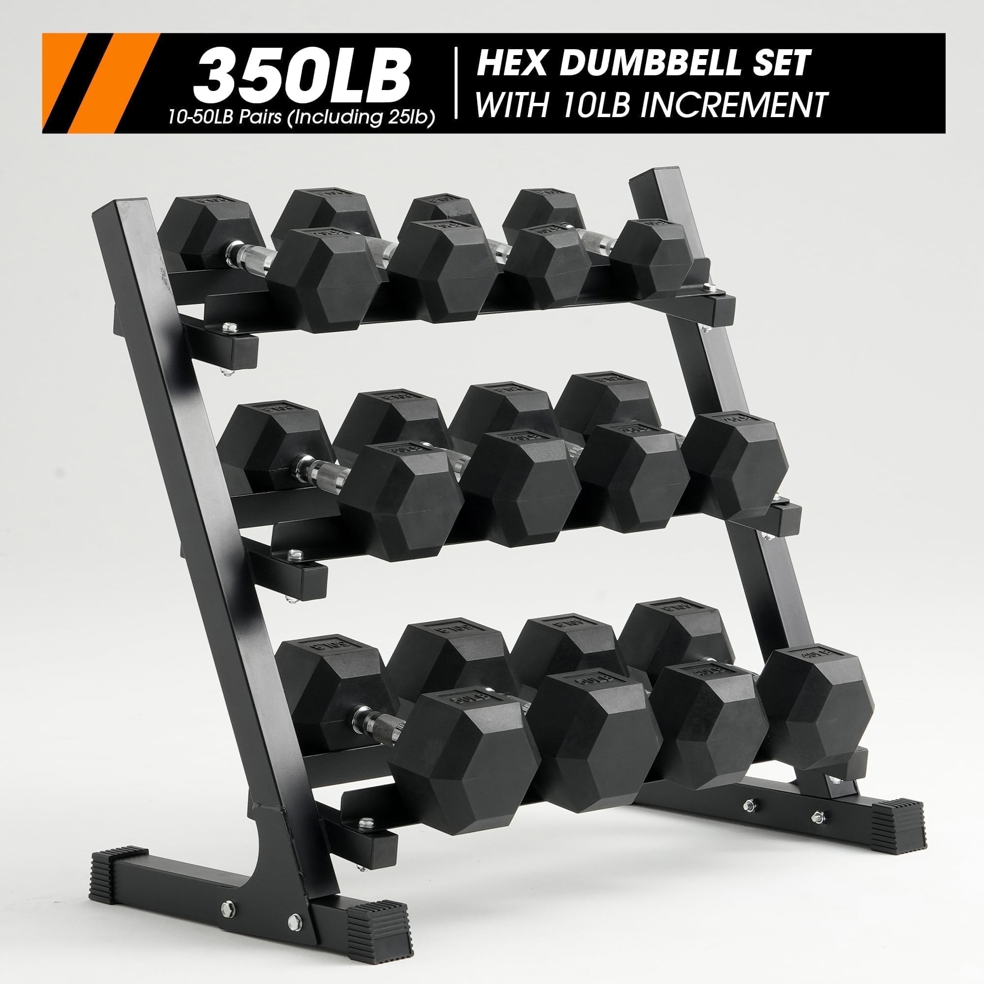 Mikolo Rubber Hex Dumbbell Set with Racks, Option in 350lbs, Strength Training Weight Set Home Gym