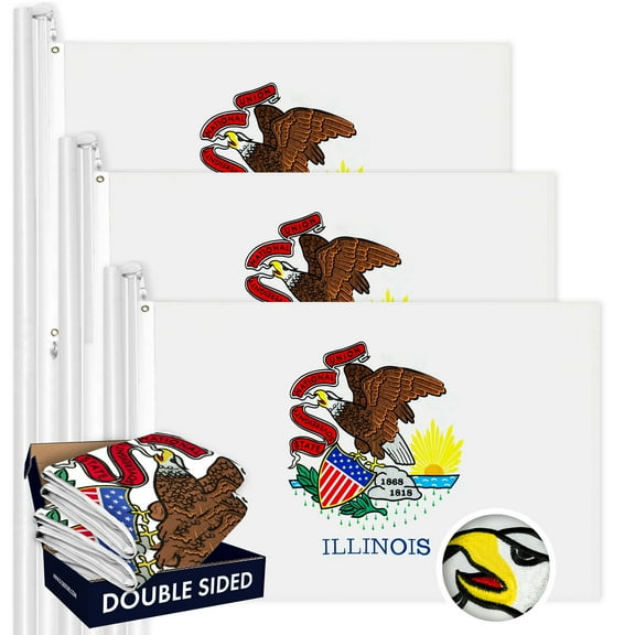 Illinois IL State Flag 3x5FT 3-Pack Double-sided Embroidered Polyester By G128