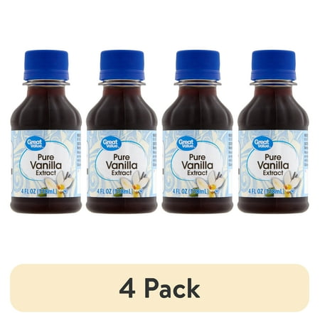 (4 pack) Great Value Pure Vanilla Extract 4 fl oz (Liquid Ambient Plastic Container)