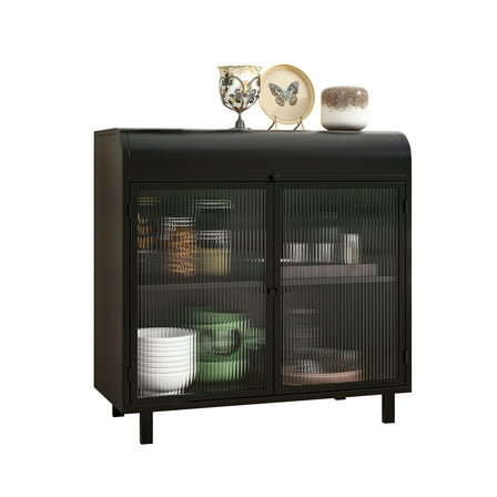 Modern Sideboard Buffet - Tempered Glass Door Cabinet with Flip Top & Shelves - Storage Console for Dining Room/Kitchen