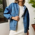 thumbnail image 2 of Womens Jackets Women's Outerwear Women's Retro Classic Long Sleeve Baggy Button Pocket Denim Shirt Jacket, 2 of 5