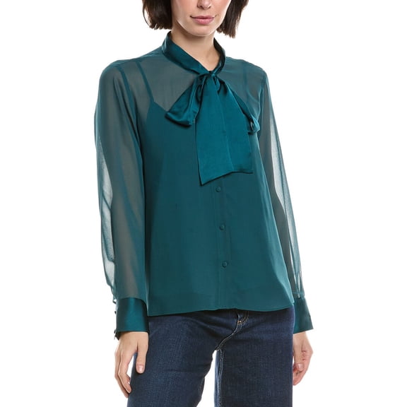 Vince Camuto womens  Button-Down Tie Neck Top, xs, Blue