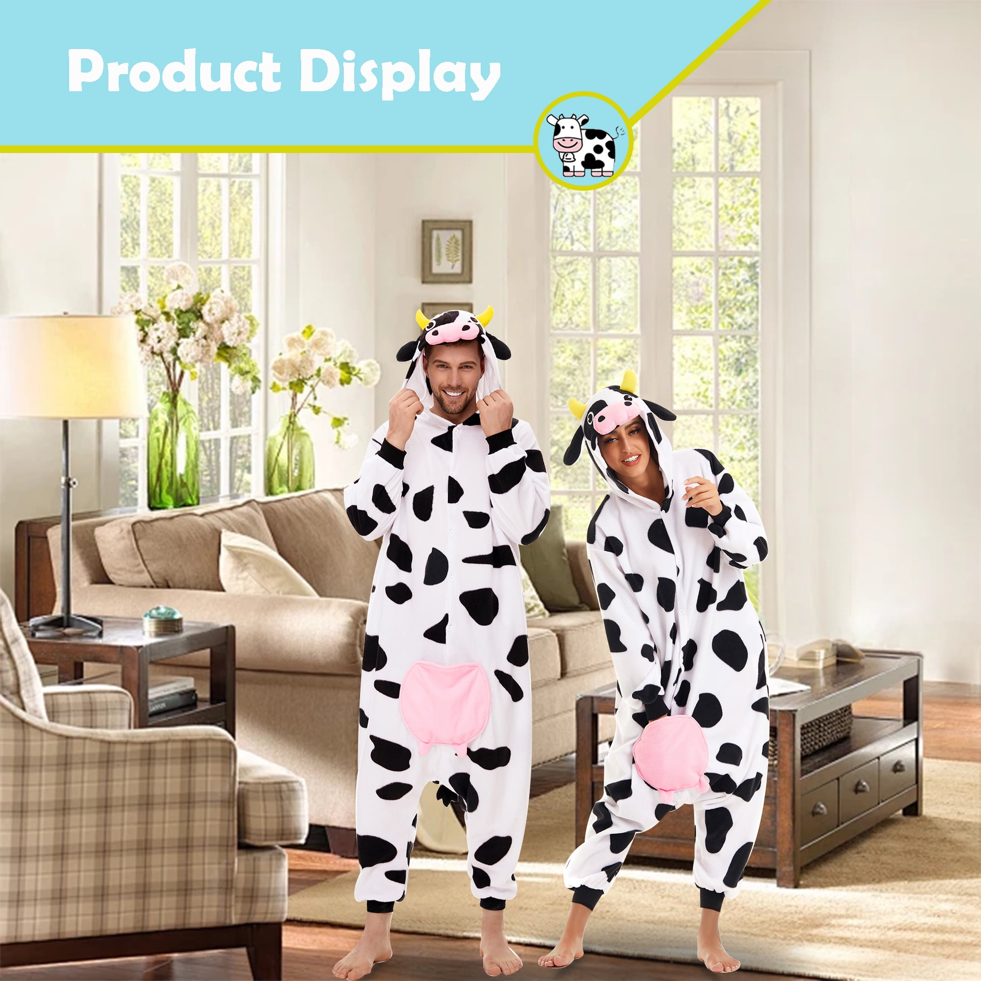 Cow Onesie Adult CANASOUR Cosplay Farm Animal Pajamas Polyester Christmas Sleepwear Small