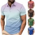 thumbnail image 5 of Chiccall Mens Shirts Gradient Button Summer Casual Short Sleeve V Neck Tops Blouse Brown, 5 of 5
