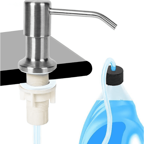 Dispensador de jabón para fregadero de cocina, dispensador de líquido de lavado empotrado de acero inoxidable con manguera de extensión de silicona de 1,0 m y bomba giratoria de 360° (con manguera) TUNC Sencillez