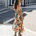 thumbnail image 6 of Womens Summer Wrap Maxi Dress Casual Boho Floral V Neck Short Sleeve Ruffle Hem Split Beach Long Dresses, 6 of 9