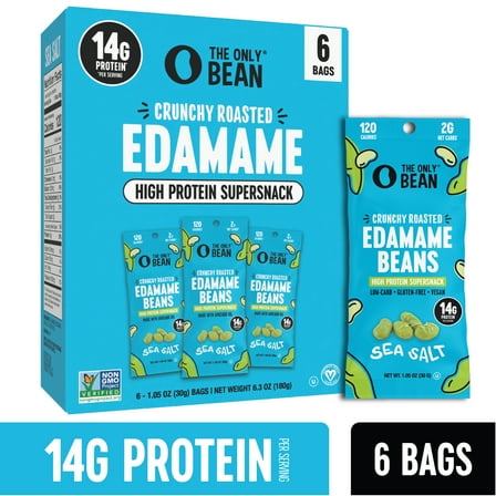 The Only Bean Roasted Edamame Beans Sea Salt, 1.05 oz, 6 ct