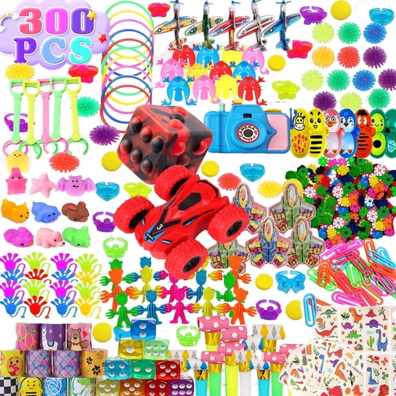 300Pcs Kids Party Favors, Fidget Toys Bulk for Ages 3-12, Goodie Bag Stuffers, Pinata Fillers, Classroom Prizes, Treasure Box Toys, Carnival Giveaways