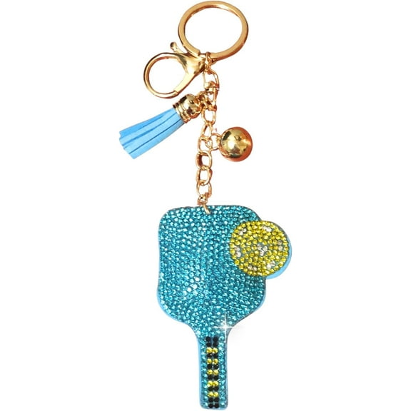 Popfizzy Blue Pickleball Keychain for Women, Rhinestone Purse Charm
