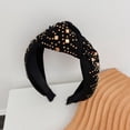 thumbnail image 1 of Fashion Korean Rhinestone Velvet Knot Wide Side Cross Head Wear Hair Hoop for Women Girls Full Drill Hairband Headband BLACK, 1 of 8