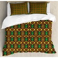 thumbnail image 1 of Kente Pattern King Size Duvet Cover Set, Exotic African Vertical Borders from Angola Nigeria Cultures Tribal Print, Decorative 3 Piece Bedding Set with 2 Pillow Shams, Multicolor, by Ambesonne, 1 of 3