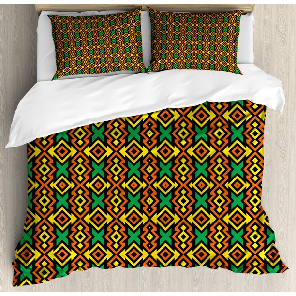 Kente Pattern King Size Duvet Cover Set Exotic African Vertical Borders From Angola Nigeria Cultures Tribal Print Decorative 3 Piece Bedding Set With 2 Pillow Shams Multicolor By Ambesonne Walmart Com Walmart Com