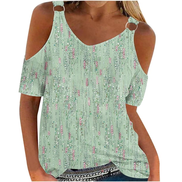 Camisas de Manga Corta para las Mujeres Blusa de Cuello Redondo de Impresión Casual, Top de Algodón de Imitación Ligero para el Hogar, el Uso Diario Y las Cuatro Estaciones