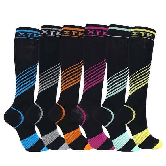 HuangHuanChen Womens Mens Compression Socks High Elastic Calf Support Long Athletic Socks Multi Color Breathable Outdoors Running Sports Socks for Gym Travel Cycling Workout Gray L