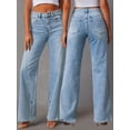 thumbnail image 6 of EMMIOL Women's High-Waisted Seamed Wide-Leg Jeans Stretchy Vintage Washed Denim Pants Casual Y2K Streetwear Trousers, 6 of 9