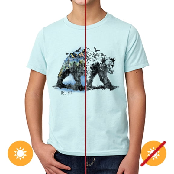 Del Sol Youth Boys Premium Crew Tee - Bear Scene, Ice Blue T-Shirt - Changes from Black to Vibrant colors in the Sun - 100% Combed, Ring-Spun Cotton, Relaxed Fit