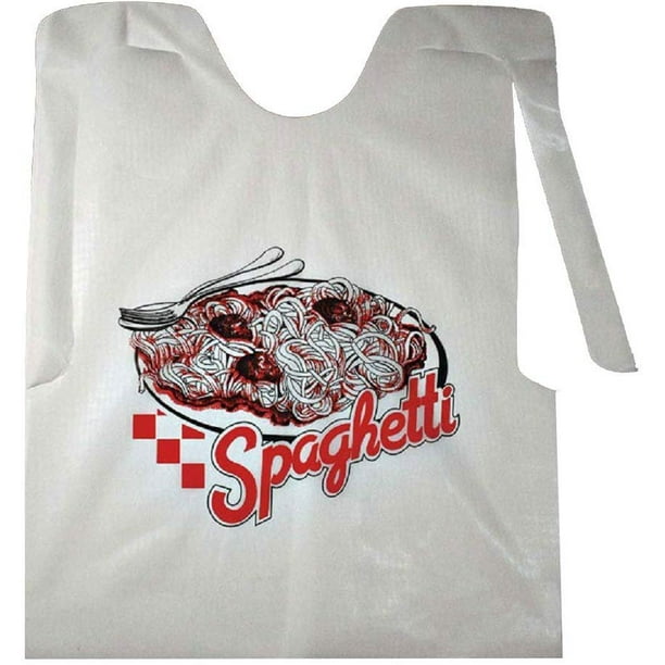 Pack of 500 Plastic Spaghetti Bibs 15.5 x 20 with Ties. Thickness 1.375
