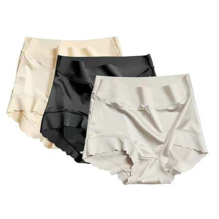 HCURIBAD Panties for Women 3 PCS Women s High Waisted Satin No Trace Panties Stretchy Plus Size Triangle Panties  Underwear Women Pack  Seamless Underwear  No Show Underwear Pink M