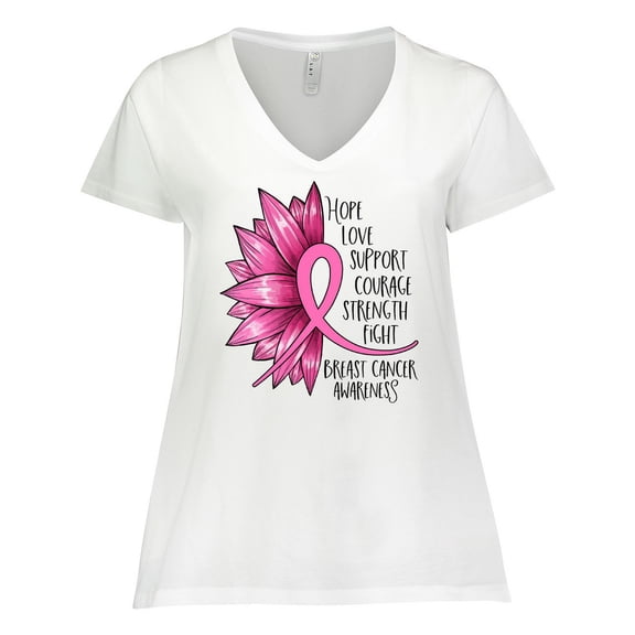 Inktastic Breast Cancer Awareness Sunflower Ribbon Women's Plus Size V-Neck T-Shirt