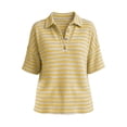 thumbnail image 6 of CBASIHI Womens Striped Waffle Knit T Shirts- Collared Summer Loose Fit Casual Trendy Short Sleeve Polo Shirts Yellow Size L, 6 of 6