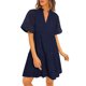 thumbnail image 1 of Vestido PRETTYGARDEN para mujer, manga corta, cuello en V, ojales, azul marino, 1 of 9