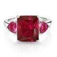 thumbnail image 2 of Gem Stone King 925 Sterling Silver Red Created Ruby 3 Stone Ring for Women (6.56 Cttw, Octagon 12X10MM, Trillion 5X5MM, Gemstone July Birthstone, Size 8), 2 of 3