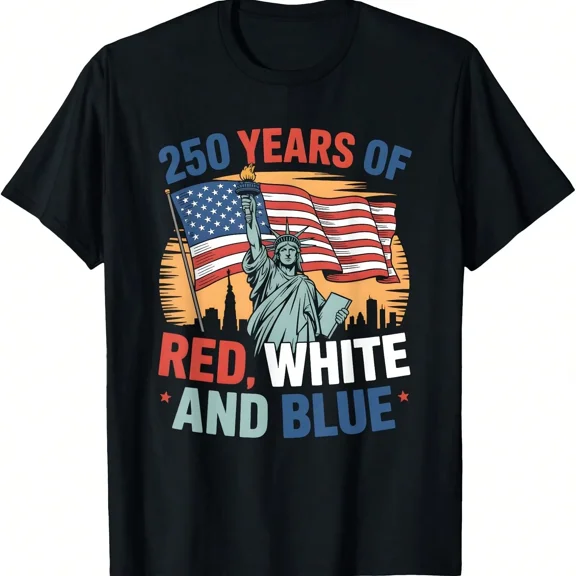 Patriotic USA 250 Years of Red White and Blue Statue of Liberty Men's Graphic T-Shirt