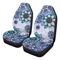 Uorisanigo Car Seat Covers Front Seats Only, 2-Piece Fluffy Fur Seat Covers, Coral Velvet Fabric, Blue Ethnic Flowers Automotive Seats Cover Universal Fit for Trucks SUV
