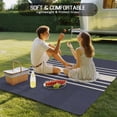 thumbnail image 4 of Beige Striped Outdoor Rug 5x8 Ft - Reversible Patio Rug Outdoor Camping Rugs, Midnight Blue Geometric Simple Retro Washable Indoor Outdoor Area Rugs, Non-Slip Outdoor Carpet Runner for Deck/Porch, 4 of 8