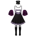 thumbnail image 1 of Manyakai Robe de Cheerleading pour Filles Enfants Tenue de Performance Tenue de Danse Costumes de Cheerleader avec Pompons Ensemble de Chaussettes Noir E 130, 1 of 5