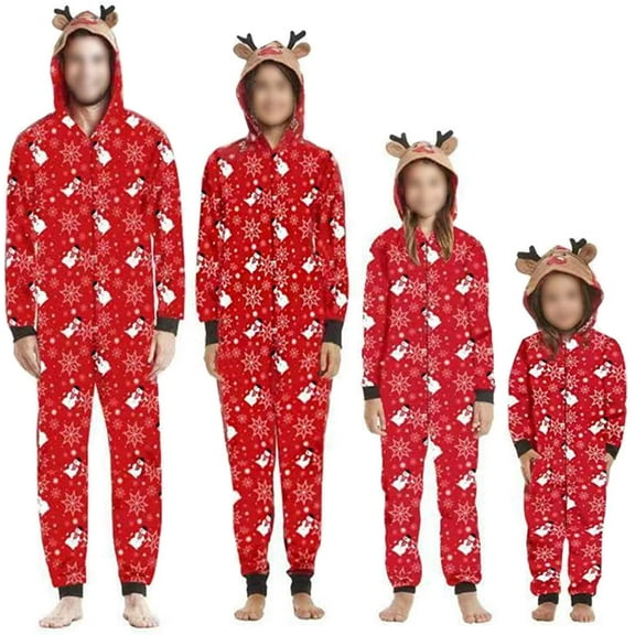GRNSHTS Matching Family Christmas Pajamas Sets Funny Cute Cartoon Snowman Printed Hooded Jumpsuit One Piece Sleepwear Set (Mom,S)