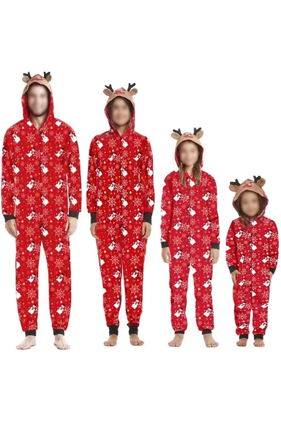 Matching Family Christmas Pajamas Sets Funny Cute Cartoon Snowman Printed Hooded Jumpsuit One Piece Sleepwear Set (Dad,S)
