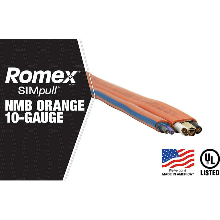 Southwire 63948421 25' 10/3 with ground Romex brand SIMpull residential  indoor electrical wire type NM-B Orange 