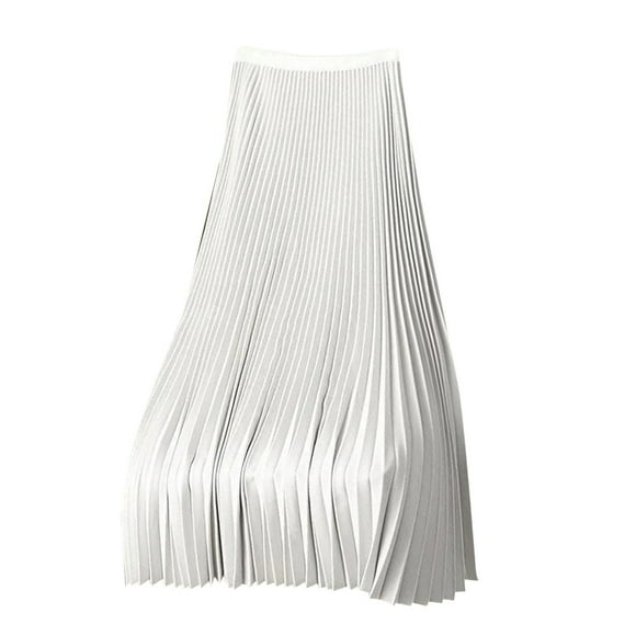 Mrat Pleated Skirts Women's Plain Satin Pleated Skirt Large Skirt Maxi Skirt Skater Skirt S-149 White L